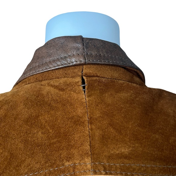 VTG The Leather Ranch le Ranch du Cuir Suede Jacket Colorblock Belted Neutral - Picture 10 of 12